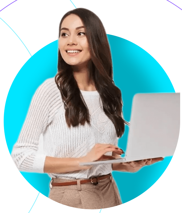 A desk manager reviewing accounts on her laptop